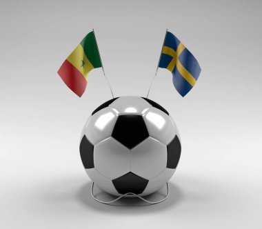 Senegal - İsveç Futbol Bayrakları, Beyaz Arkaplan - 3D Render