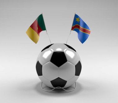 Kamerun - Kongo Demokratik Cumhuriyeti Futbol Bayrakları, Beyaz Arkaplan - 3D Render