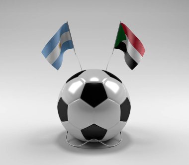 Arjantin - Sudan Futbol Bayrakları, Beyaz Arkaplan - 3D Render