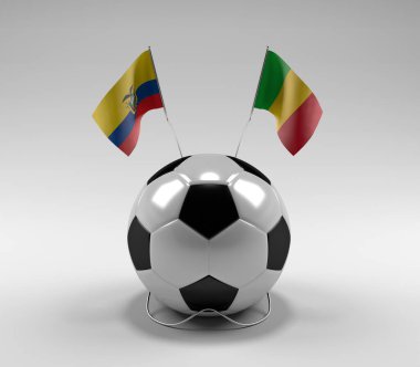 Ekvador - Mali Futbol Bayrakları, Beyaz Arkaplan - 3D Render