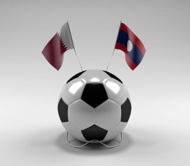 Katar - Laos Futbol Bayrakları, Beyaz Arkaplan - 3D Render