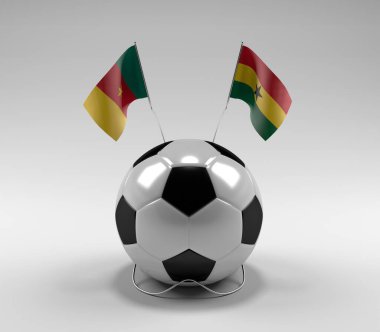 Kamerun - Gana Futbol Bayrakları, Beyaz Arkaplan - 3D Render
