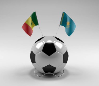 Senegal - Kazakistan Futbol Bayrakları, Beyaz Arkaplan - 3D Render