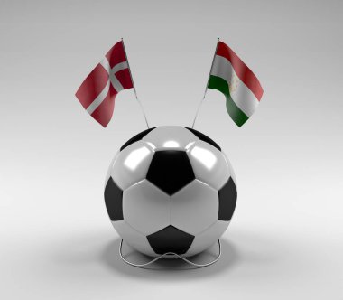 Danimarka - Tacikistan Futbol Bayrakları, Beyaz Arkaplan - 3D Render