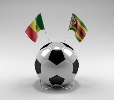 Senegal - Zimbabwe Futbol Bayrakları, Beyaz Arkaplan - 3D Render