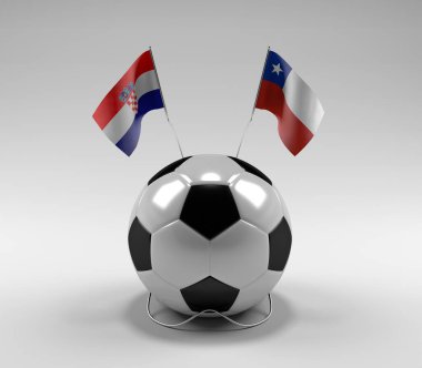 Hırvatistan - Şili Futbol Bayrakları, Beyaz Arkaplan - 3D Hazırlama