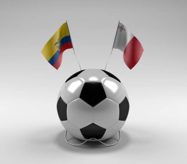 Ekvador - Malta Futbol Bayrakları, Beyaz Arkaplan - 3D Render