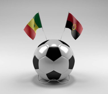 Senegal - Angola Futbol Bayrakları, Beyaz Arkaplan - 3D Render