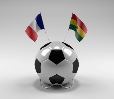Fransa - Gana Futbol Bayrakları, Beyaz Arkaplan - 3D Render