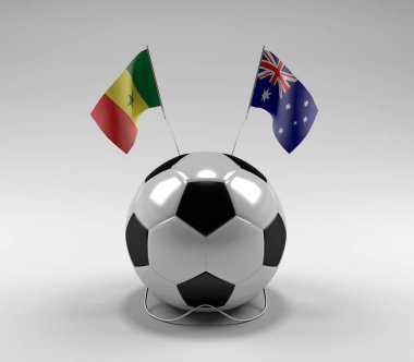Senegal - Avustralya Futbol Bayrakları, Beyaz Arkaplan - 3D Render