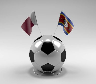 Katar - Svaziland Futbol Bayrakları, Beyaz Arkaplan - 3D Render