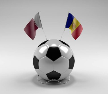 Katar - Andorra Futbol Bayrakları, Beyaz Arkaplan - 3D Render