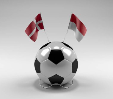 Danimarka - Monako Futbol Bayrakları, Beyaz Arkaplan - 3D Render