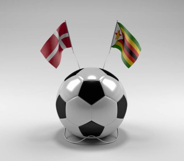 Danimarka - Zimbabwe Futbol Bayrakları, Beyaz Arkaplan - 3D Render