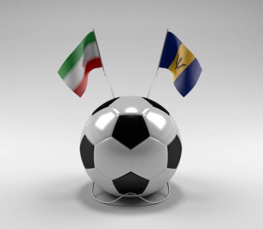 İran - Barbados Futbol Bayrakları, Beyaz Arkaplan - 3D Render