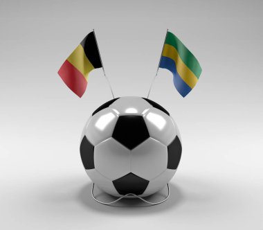 Belçika - Gabon Futbol Bayrakları, Beyaz Arkaplan - 3D Render
