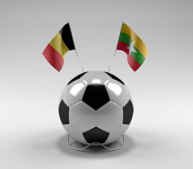 Belçika - Myanmar Futbol Bayrakları, Beyaz Arkaplan - 3D Render