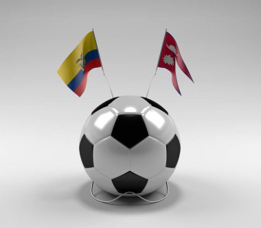 Ekvador - Nepal Futbol Bayrakları, Beyaz Arkaplan - 3D Render