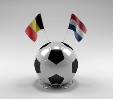Belçika - Hollanda Futbol Bayrakları, Beyaz Arkaplan - 3D Render