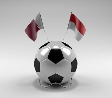 Katar - Endonezya Futbol Bayrakları, Beyaz Arkaplan - 3D Render