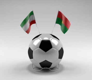 İran - Burkina-Faso Futbol Bayrakları, Beyaz Arkaplan - 3D Render