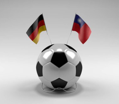 Almanya - Tayvan Futbol Bayrakları, Beyaz Arkaplan - 3D Render