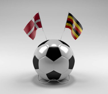 Danimarka - Uganda Futbol Bayrakları, Beyaz Arkaplan - 3D Render