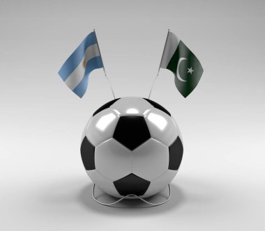 Arjantin - Pakistan Futbol Bayrakları, Beyaz Arkaplan - 3D Render