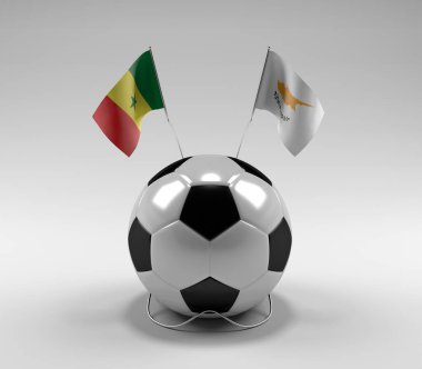 Senegal - Kıbrıs Futbol Bayrakları, Beyaz Arkaplan - 3D Hazırlama
