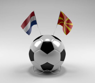 Hollanda - Makedonya Futbol Bayrakları, Beyaz Arkaplan - 3D Render