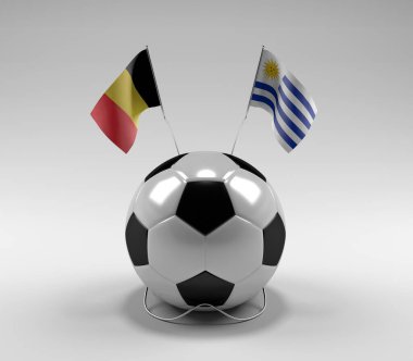 Belçika - Uruguay Futbol Bayrakları, Beyaz Arkaplan - 3D Render