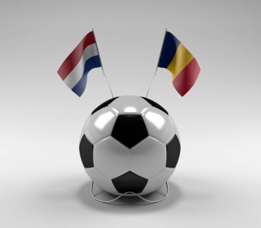 Hollanda - Çad Futbol Bayrakları, Beyaz Arkaplan - 3D Render