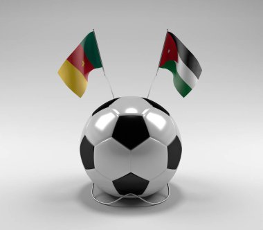 Kamerun - Jordan Futbol Bayrakları, Beyaz Arkaplan - 3D Görüntü