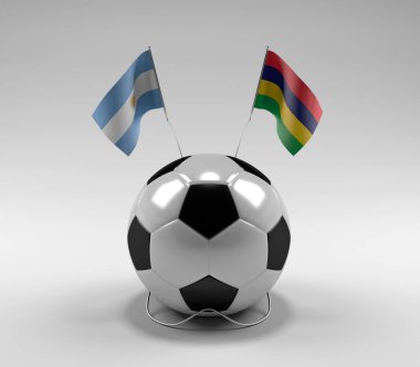 Arjantin - Mauritius Futbol Bayrakları, Beyaz Arkaplan - 3D Render