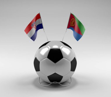 Hırvatistan - Eritre Futbol Bayrakları, Beyaz Arkaplan - 3D Hazırlama