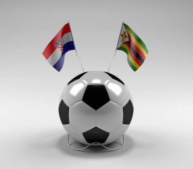 Hırvatistan - Zimbabve Futbol Bayrakları, Beyaz Arkaplan - 3D Render