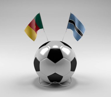 Kamerun - Botswana Futbol Bayrakları, Beyaz Arkaplan - 3D Render