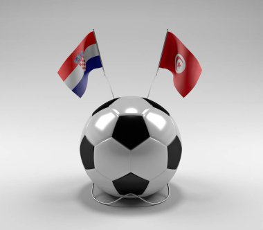 Hırvatistan - Tunus Futbol Bayrakları, Beyaz Arkaplan - 3D Render