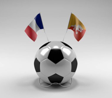 Fransa - Bhutan Futbol Bayrakları, Beyaz Arkaplan - 3D Render