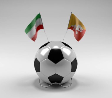 İran - Bhutan Futbol Bayrakları, Beyaz Arkaplan - 3D Render