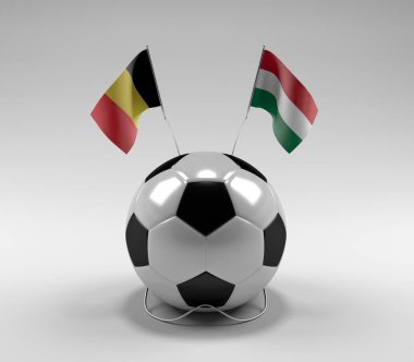 Belçika - Macaristan Futbol Bayrakları, Beyaz Arkaplan - 3D Render