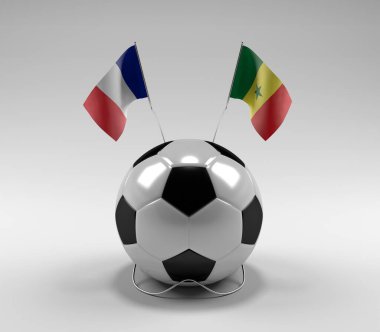Fransa - Senegal Futbol Bayrakları, Beyaz Arkaplan - 3D Render