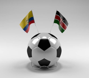 Ekvador - Kenya Futbol Bayrakları, Beyaz Arkaplan - 3D Render