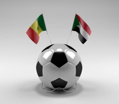 Senegal - Sudan Futbol Bayrakları, Beyaz Arkaplan - 3D Render