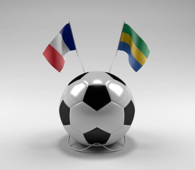 Fransa - Gabon Futbol Bayrakları, Beyaz Arkaplan - 3D Render