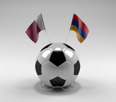 Katar - Ermenistan Futbol Bayrakları, Beyaz Arkaplan - 3D Render