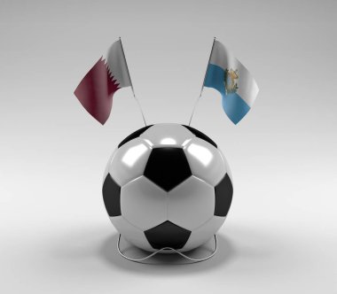 Katar - San-Marino Futbol Bayrakları, Beyaz Arkaplan - 3D Render