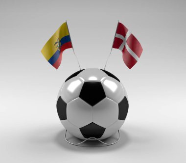 Ekvador - Danimarka Futbol Bayrakları, Beyaz Arkaplan - 3D Render