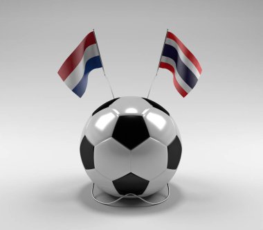 Hollanda - Tayland Futbol Bayrakları, Beyaz Arkaplan - 3D Render