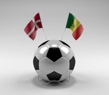 Danimarka - Senegal Futbol Bayrakları, Beyaz Arkaplan - 3D Render